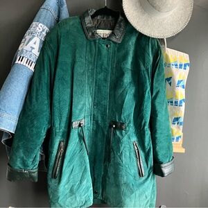 Vintage Leather Jacket Suede Men M or Women L/XL Made in Montréal Green